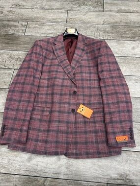Enzo Tovare Men's Red / Burgundy Plaid Blazer NWT